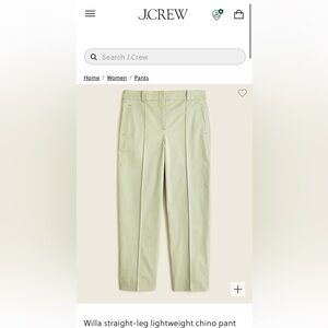 J Crew Willa Straight Leg Lightweight Chino, Size 4